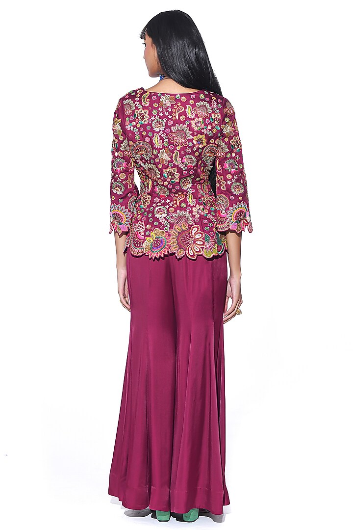 Crimson Boski Satin Bridal Sharara Set by SIDDHARTHA BANSAL at Pernia's Pop Up Shop