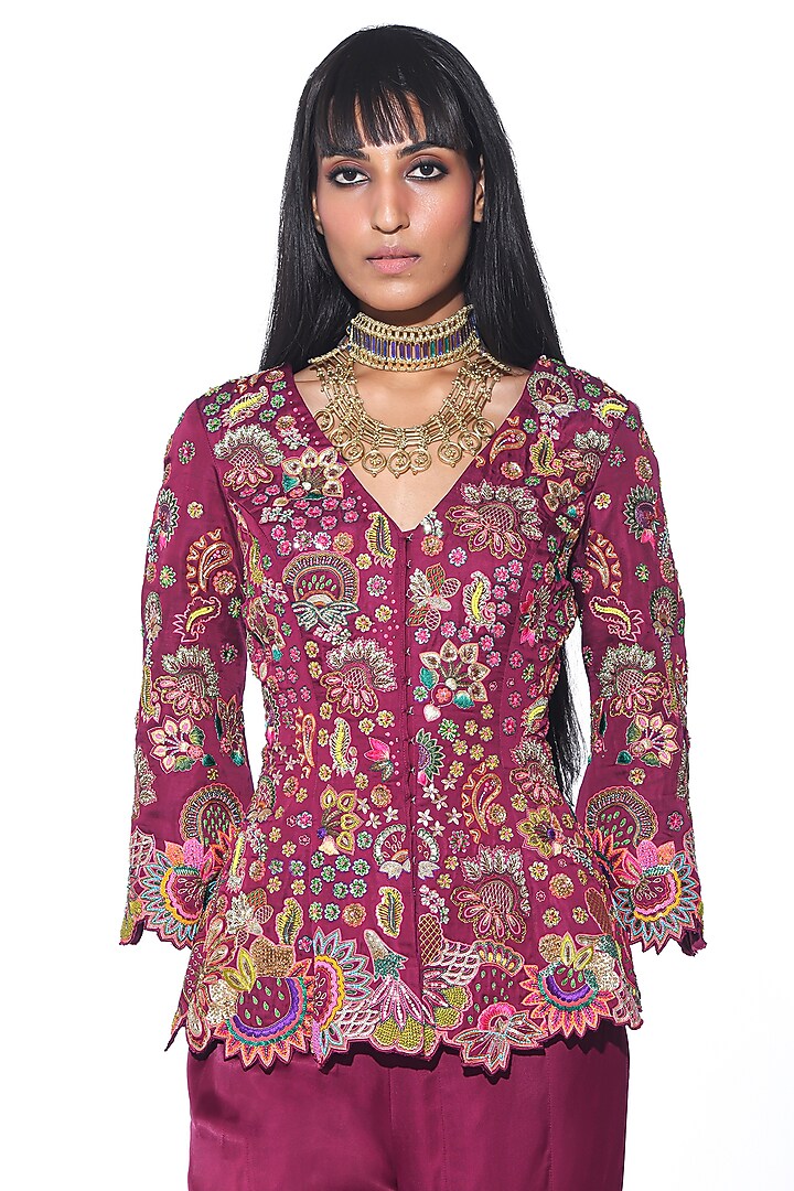 Crimson Boski Satin Bridal Sharara Set by SIDDHARTHA BANSAL at Pernia's Pop Up Shop