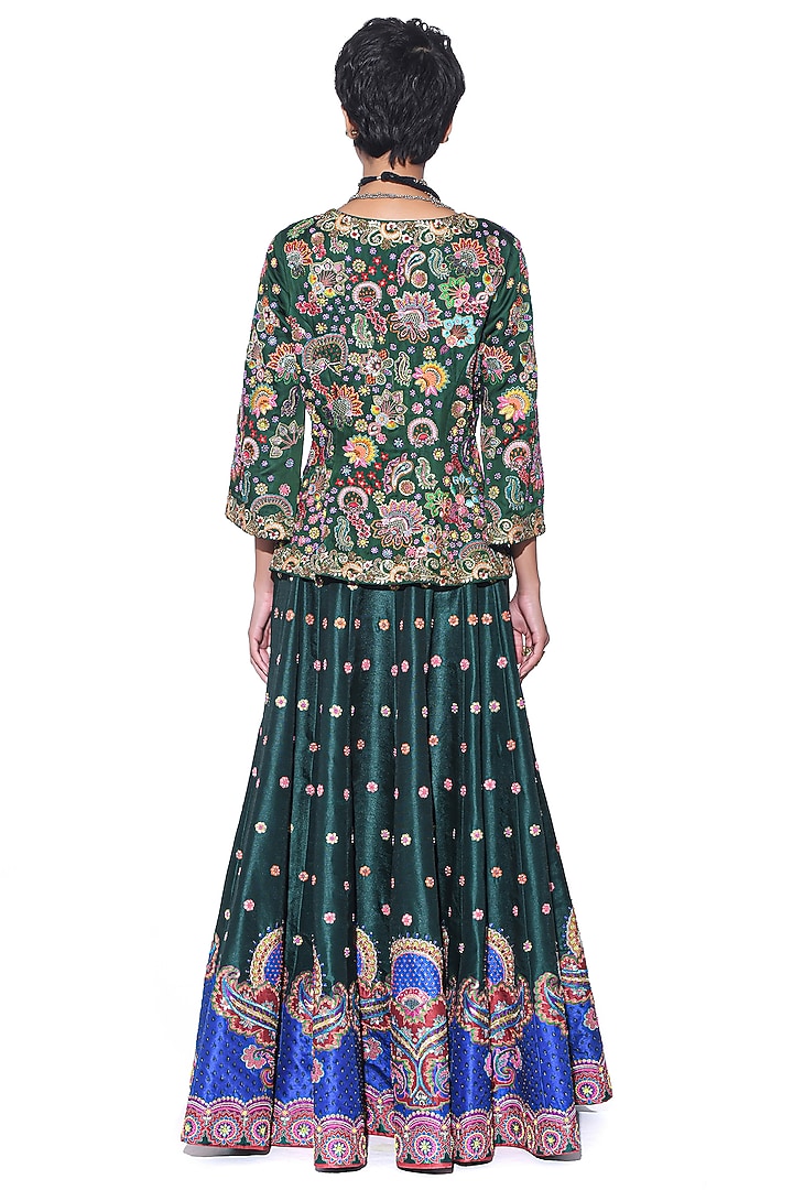 Bottle Green Dupion Hand Embroidered Bridal Lehenga Set by SIDDHARTHA BANSAL at Pernia's Pop Up Shop