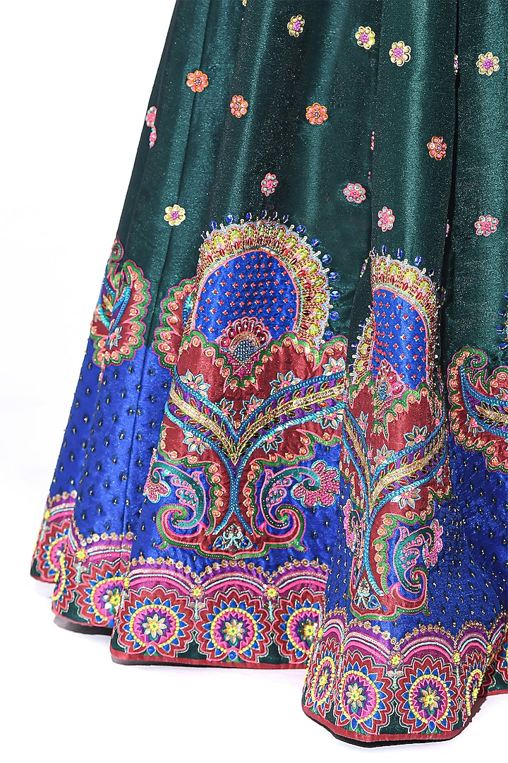 Bottle Green Dupion Hand Embroidered Bridal Lehenga Set by SIDDHARTHA BANSAL at Pernia's Pop Up Shop
