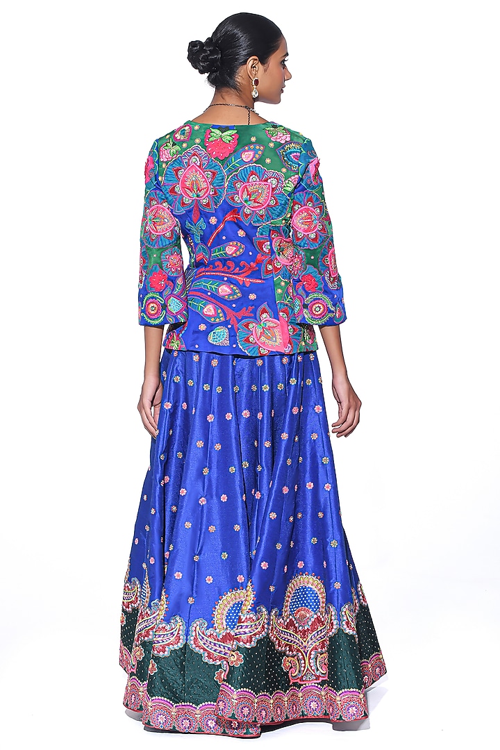 Electric Blue Dupion Hand Embroidered Bridal Lehenga Set by SIDDHARTHA BANSAL at Pernia's Pop Up Shop