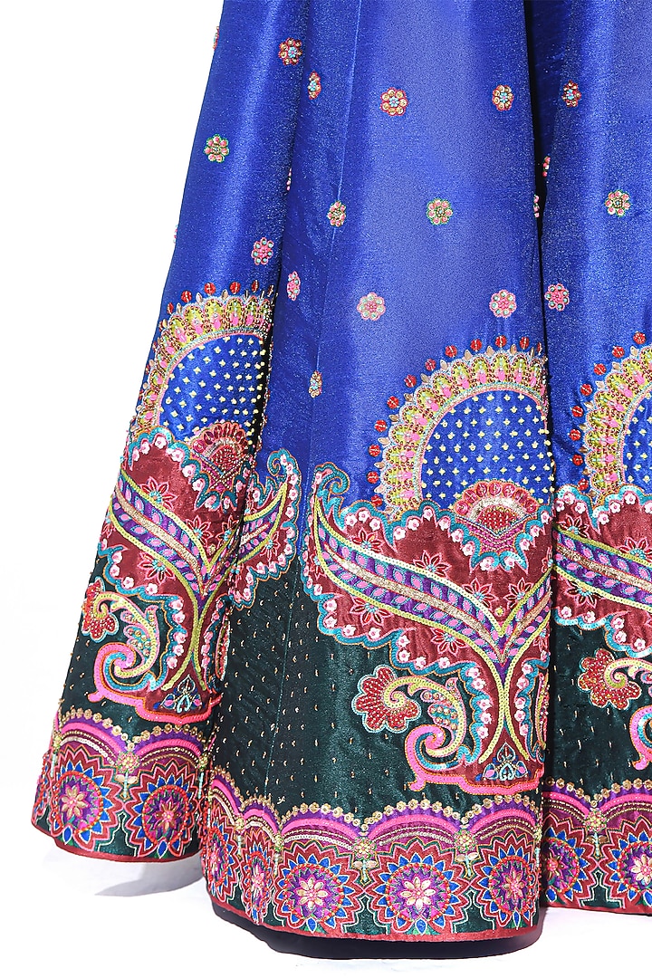 Electric Blue Dupion Hand Embroidered Bridal Lehenga Set by SIDDHARTHA BANSAL at Pernia's Pop Up Shop