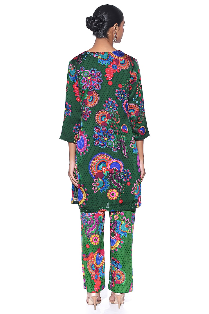 Bottle Green Organza Satin Paisley Printed Kurta Set by SIDDHARTHA BANSAL at Pernia's Pop Up Shop