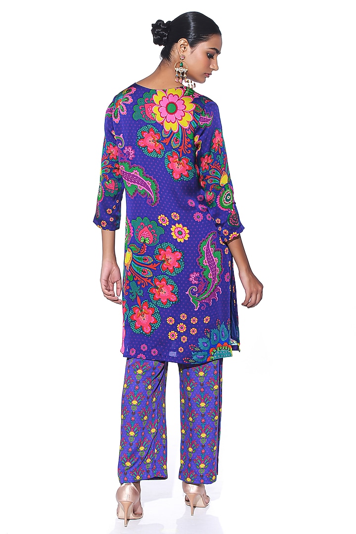 Twilight Blue Organza Satin Paisley Printed Kurta Set by SIDDHARTHA BANSAL at Pernia's Pop Up Shop
