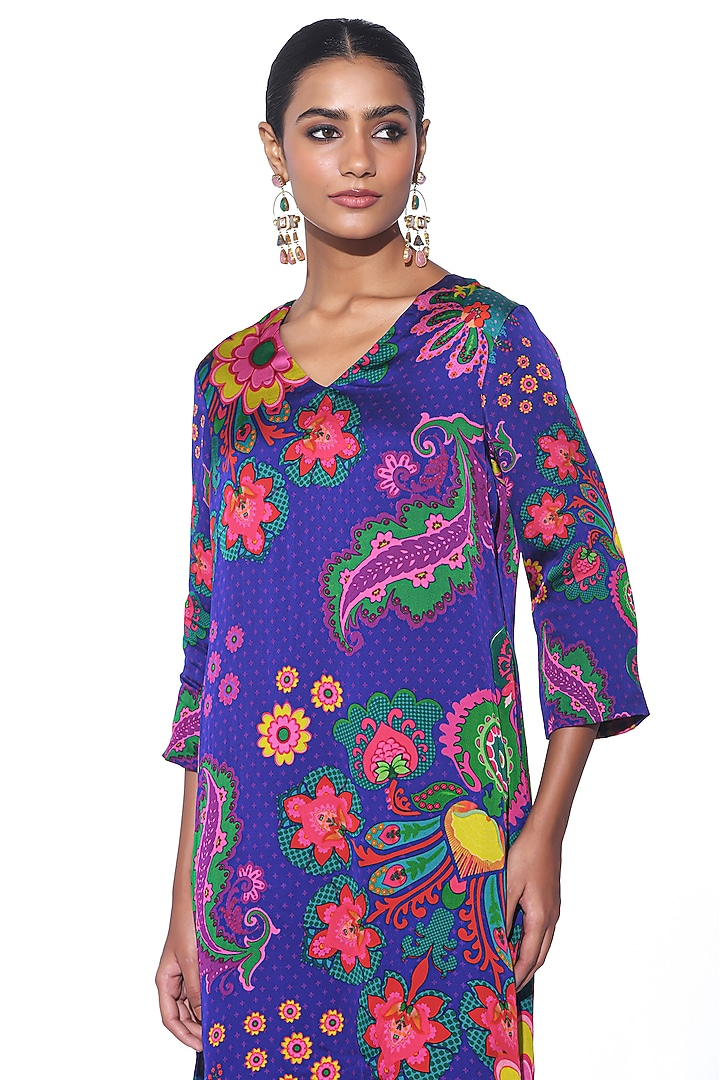 Twilight Blue Organza Satin Paisley Printed Kurta Set by SIDDHARTHA BANSAL at Pernia's Pop Up Shop