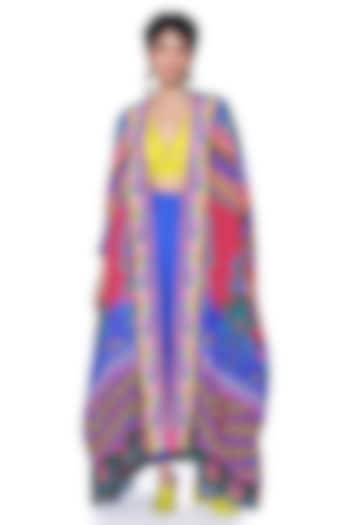 Multi-Colored Crepe Hand Embroidered Cape Set by SIDDHARTHA BANSAL
