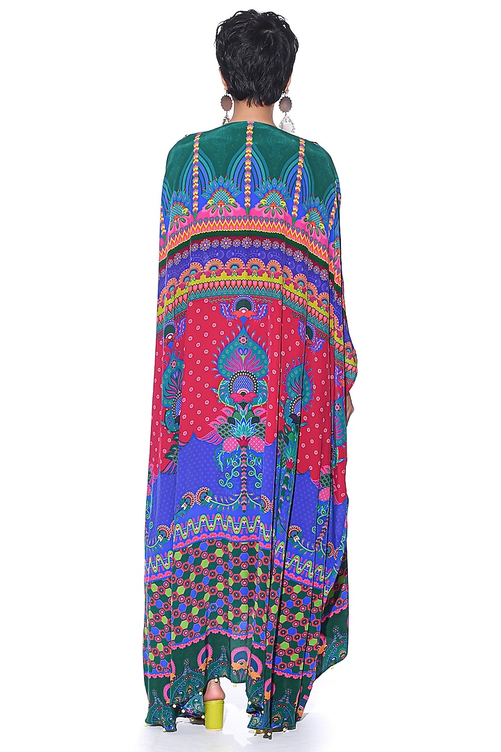 Multi-Colored Crepe Hand Embroidered Cape Set by SIDDHARTHA BANSAL at Pernia's Pop Up Shop