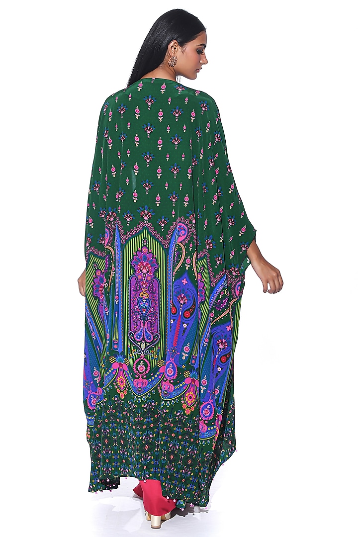 Bottle Green Crepe Hand Embroidered Cape Set by SIDDHARTHA BANSAL at Pernia's Pop Up Shop