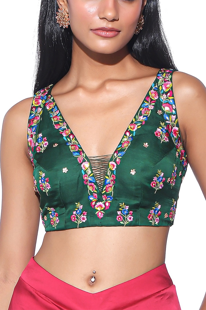 Bottle Green Crepe Hand Embroidered Cape Set by SIDDHARTHA BANSAL at Pernia's Pop Up Shop