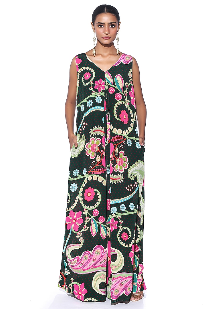 Emerald Pure Crepe Paisley Wide-Legged Jumpsuit by SIDDHARTHA BANSAL at Pernia's Pop Up Shop