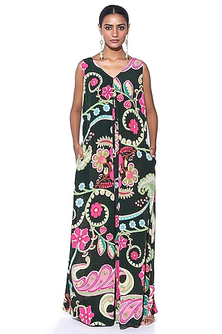 Emerald Pure Crepe Paisley Wide-Legged Jumpsuit by SIDDHARTHA BANSAL