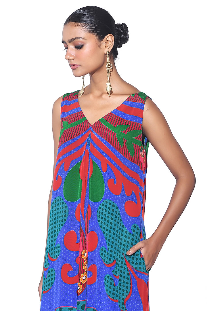 Electric Blue Pure Crepe Paisley Wide-Legged Jumpsuit by SIDDHARTHA BANSAL at Pernia's Pop Up Shop
