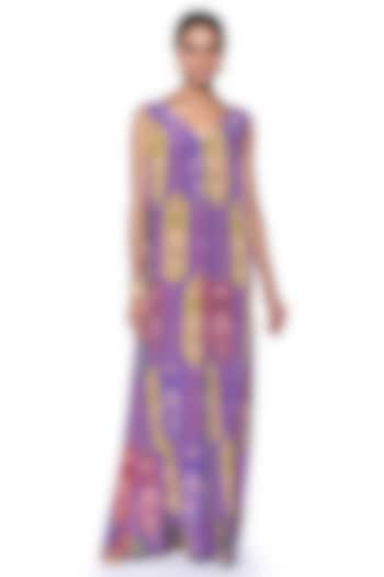 Violet Pure Crepe Paisley Wide-Legged Jumpsuit by SIDDHARTHA BANSAL