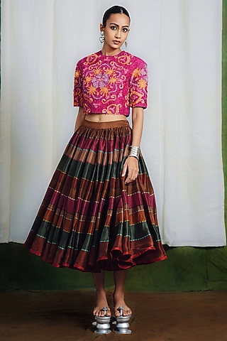 Multi-Colored Silk Skirt Set by SIDDHARTHA BANSAL