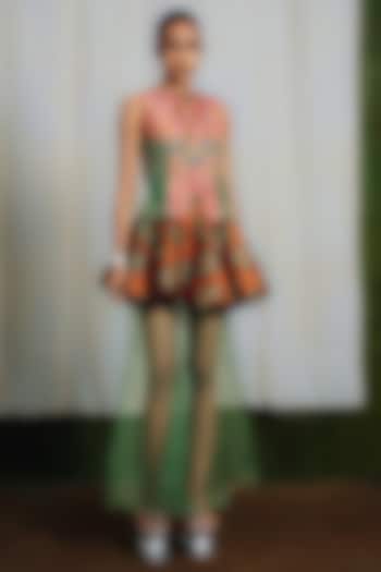 Multi-Colored Raw Silk Printed Bubble Skirt Set by SIDDHARTHA BANSAL at Pernia's Pop Up Shop