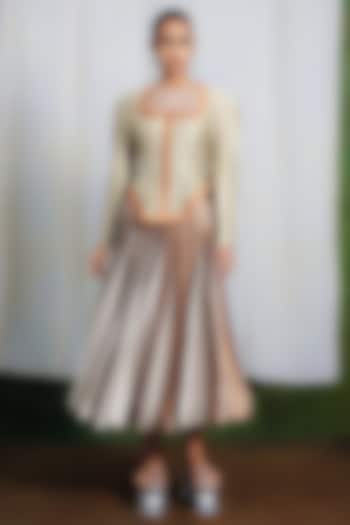 Brown Raw Silk Paneled Knife Skirt Set by SIDDHARTHA BANSAL at Pernia's Pop Up Shop