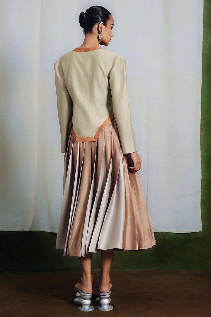 Brown Raw Silk Paneled Knife Skirt Set by SIDDHARTHA BANSAL at Pernia's Pop Up Shop