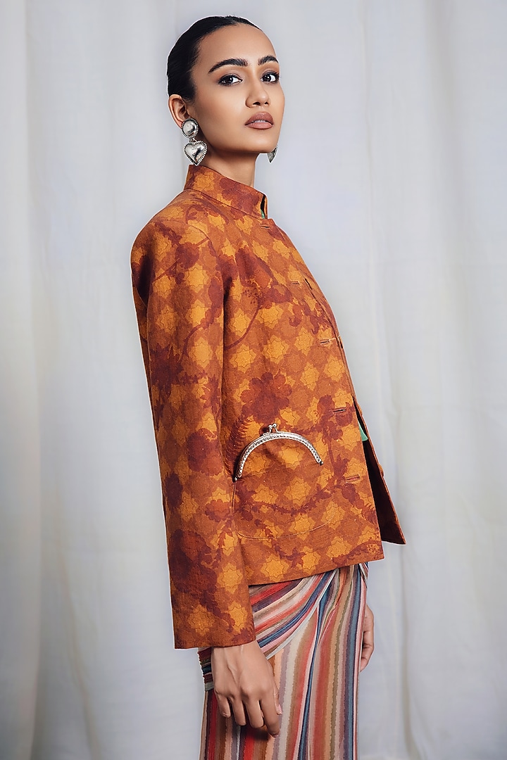 Brown Linen Bandhgala Jacket by SIDDHARTHA BANSAL at Pernia's Pop Up Shop