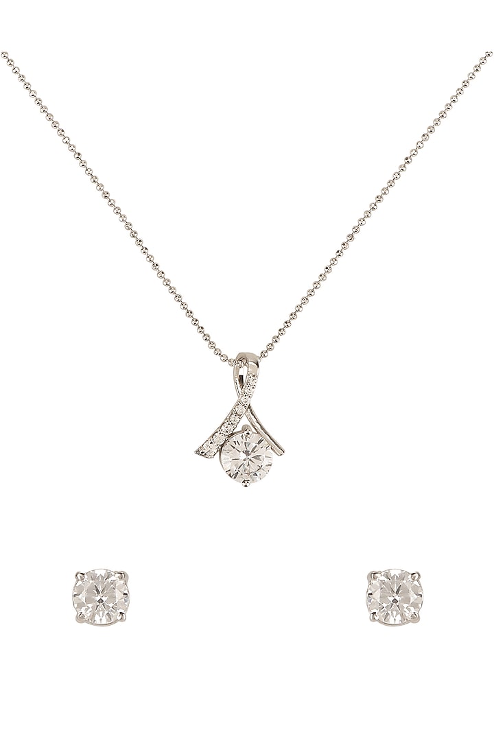 White Finish Zircons Pendant Set In Sterling Silver by Sica Jewellery at Pernia's Pop Up Shop