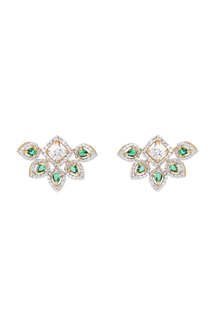 Gold Finish Synthetic Emerald Stud Earrings In Sterling Silver by Sica Jewellery at Pernia's Pop Up Shop