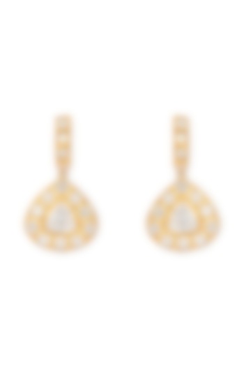 Gold Finish Kundan Polki Dangler Earrings In Sterling Silver by Sica Jewellery at Pernia's Pop Up Shop