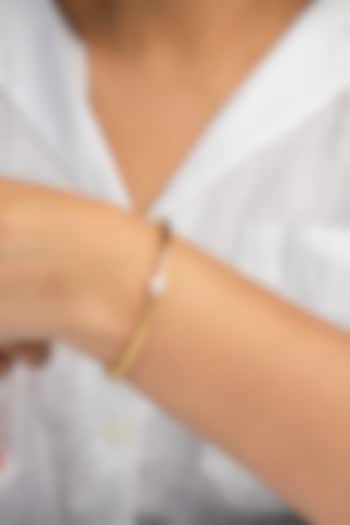 Gold Finish Zircon Oval Shaped Openable Bracelet In Sterling Silver by Sica Jewellery