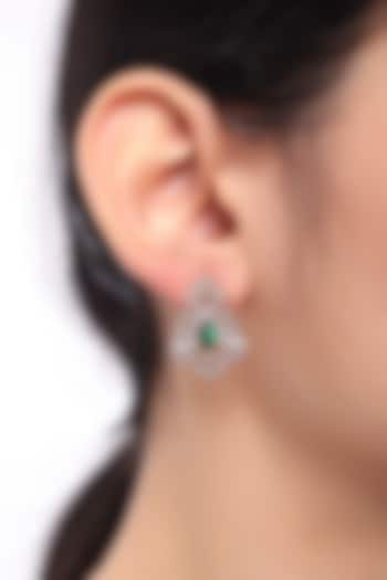 Gold Finish Zircon & Green Stone Dangler Earrings In Sterling Silver by Sica Jewellery
