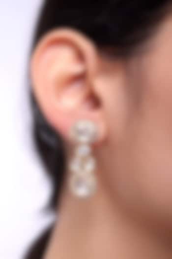 Gold Finish Kundan Polki Dangler Earrings In Sterling Silver by Sica Jewellery