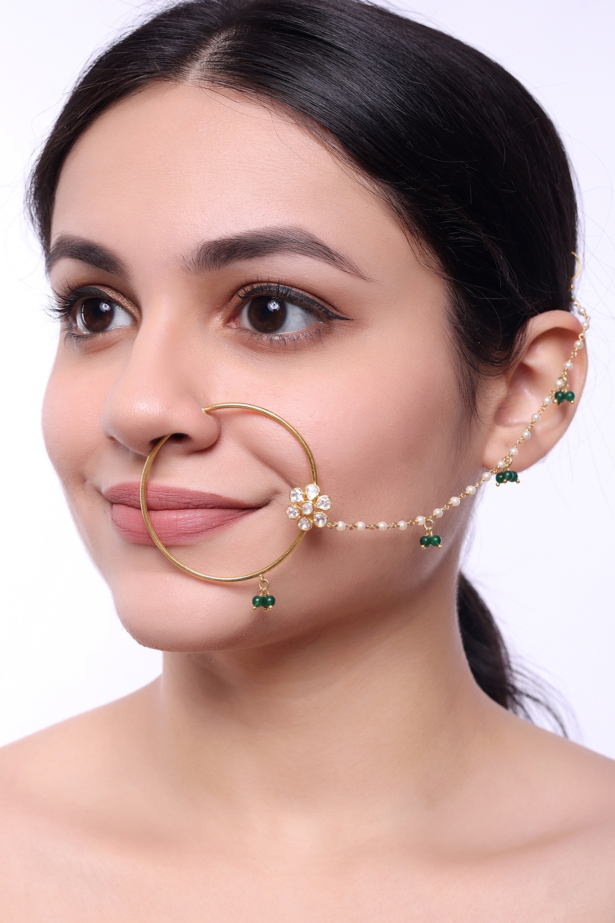 Buy online Gold Plated Red & White Stone Studded & Beaded Nose Ring from  fashion jewellery for Women by Silvermerc Designs for ₹1379 at 65% off |  2024 Limeroad.com
