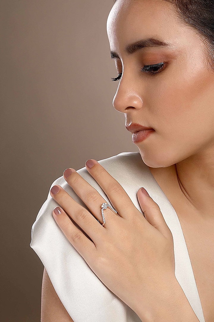 White Rhodium Plated Zircon Ring In Sterling Silver by Sica Jewellery at Pernia's Pop Up Shop