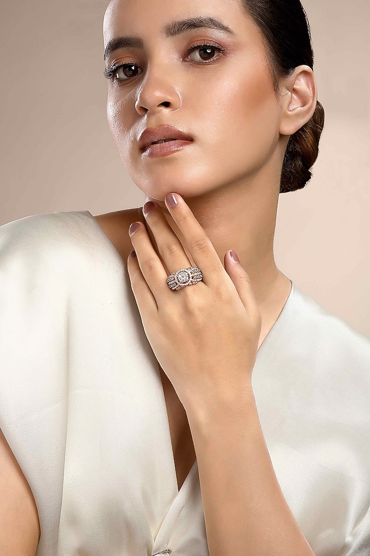 Rose Gold Plated Zircon Ring In Sterling Silver by Sica Jewellery at Pernia's Pop Up Shop
