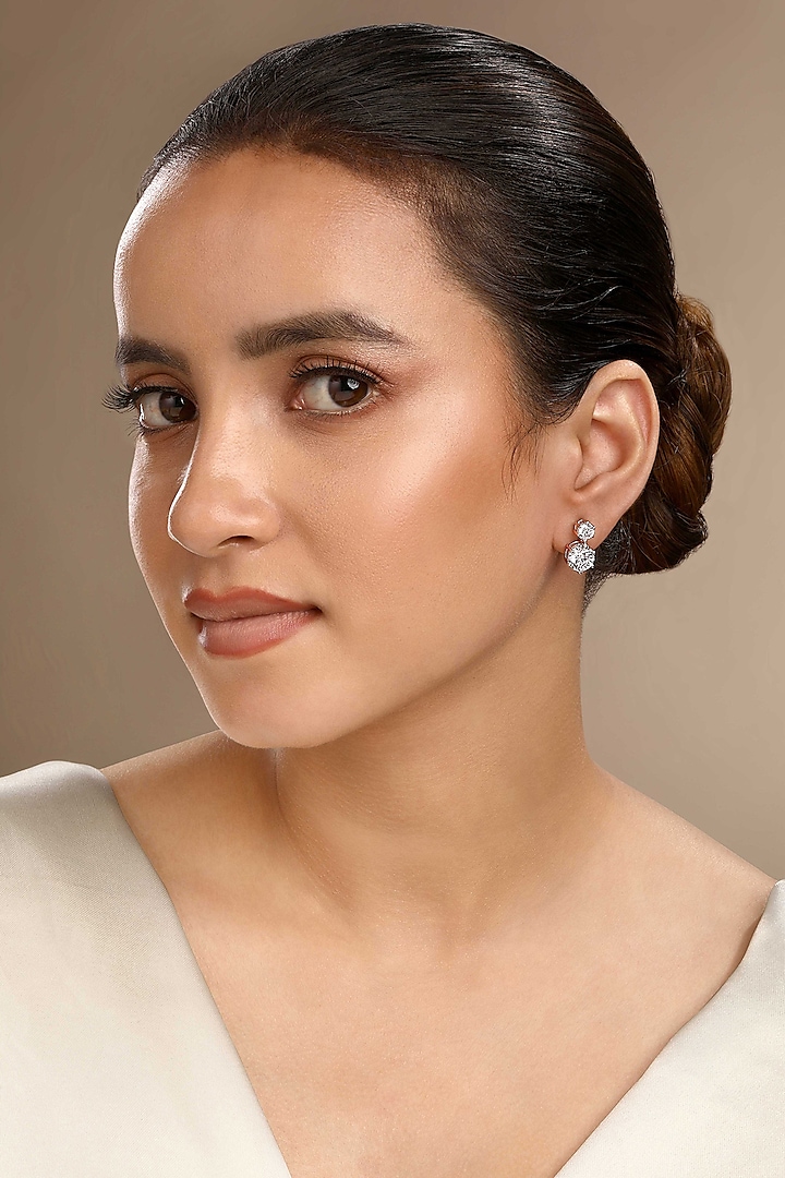 White Rhodium Plated Zircon Stud Earrings In Sterling Silver by Sica Jewellery at Pernia's Pop Up Shop