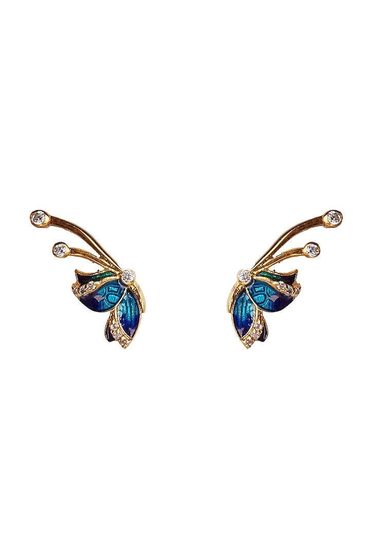 Gold Plated Blue Zircon Stud Earrings In Sterling Silver by Sica Jewellery at Pernia's Pop Up Shop