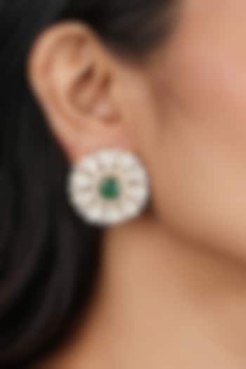 Gold Finish Emerald & Polki Stud Earrings In Sterling Silver by Sica Jewellery at Pernia's Pop Up Shop