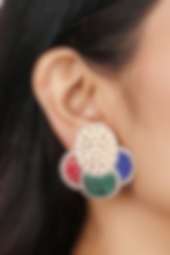 Gold Finish Moissanite Polki Dangler Earrings In Sterling Silver by Sica Jewellery at Pernia's Pop Up Shop