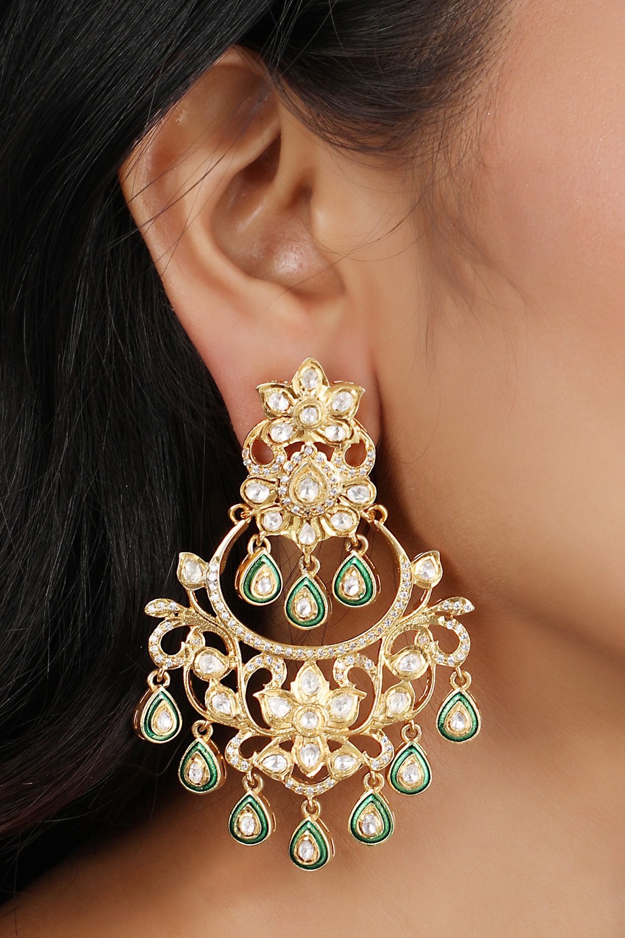 925 Silver Polki Chandbali Earrings | Amrrutam