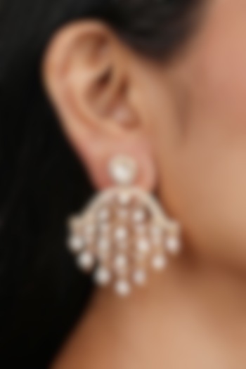 Gold Finish Moissanite Polki Dangler Earrings In Sterling Silver by Sica Jewellery at Pernia's Pop Up Shop