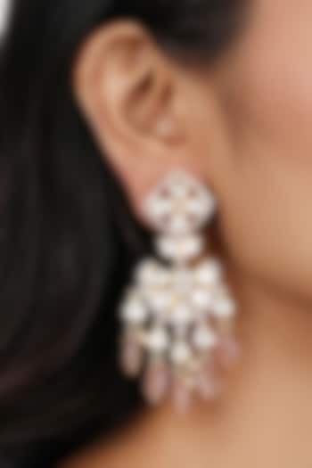 Gold Finish Moissanite Polki Chandbali Earrings In Sterling Silver by Sica Jewellery at Pernia's Pop Up Shop
