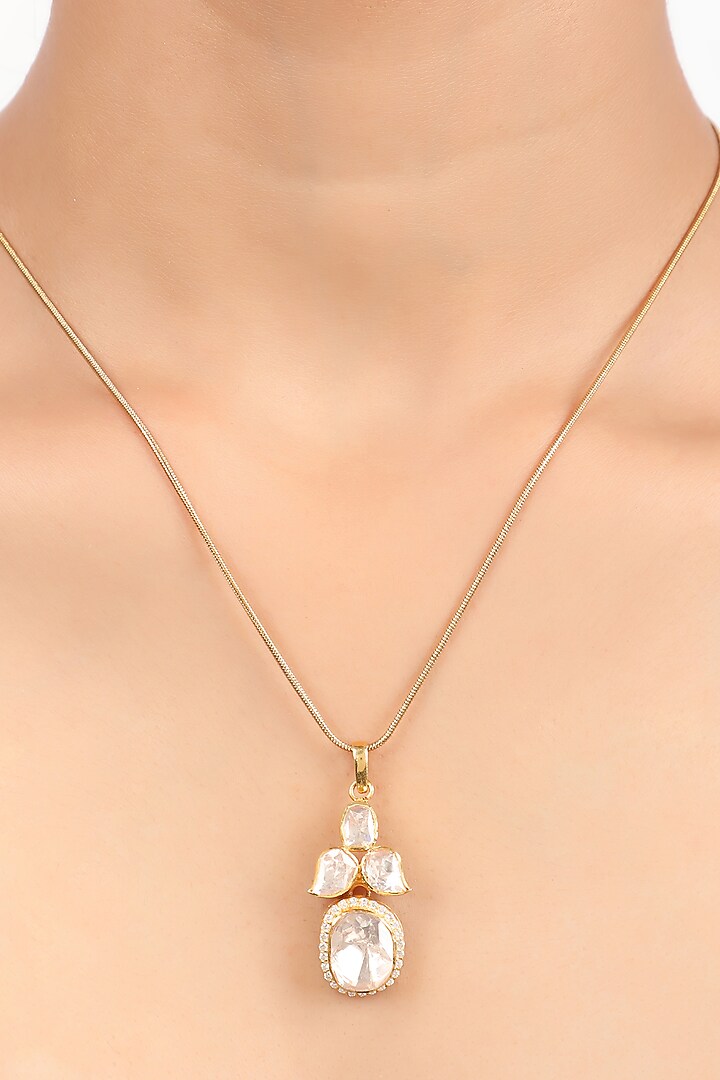 Gold Finish Yellow Moissanite Polki Pendant by Sica Jewellery at Pernia's Pop Up Shop