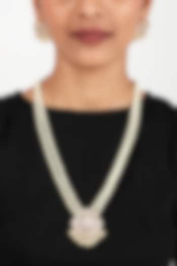 Gold Finish Yellow Moissanite Polki Long Necklace Set by Sica Jewellery at Pernia's Pop Up Shop