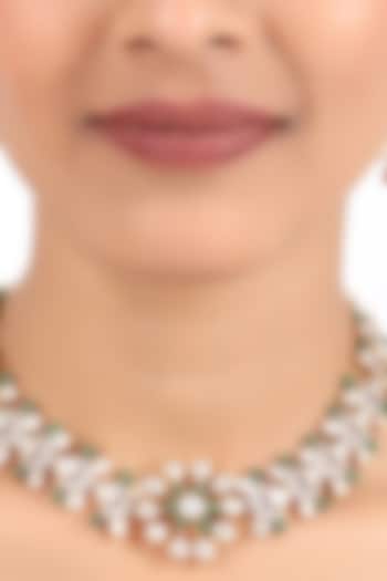 Gold Finish Yellow Moissanite Polki Necklace Set by Sica Jewellery at Pernia's Pop Up Shop