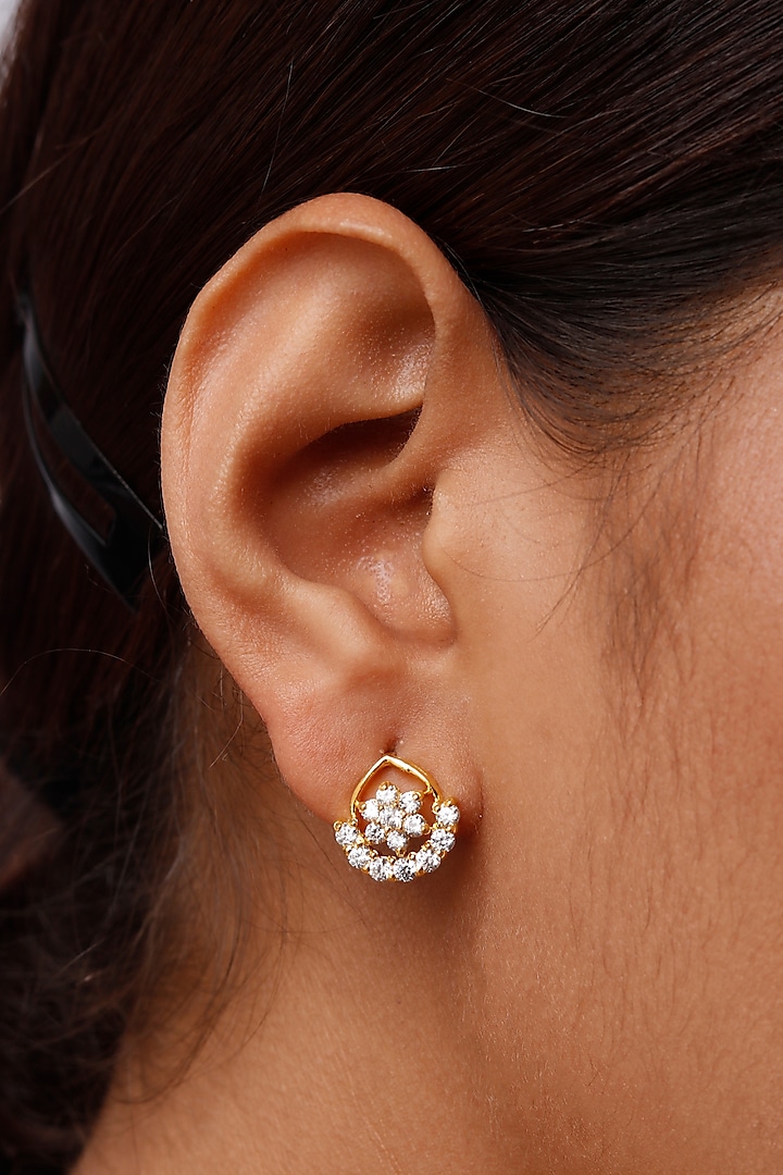 Gold Plated Zircon Stud Earrings In Sterling Silver by Sica Jewellery at Pernia's Pop Up Shop