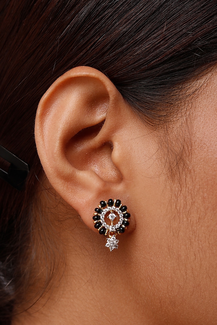 Gold Plated Zircon & Beaded Stud Earrings In Sterling Silver by Sica Jewellery at Pernia's Pop Up Shop