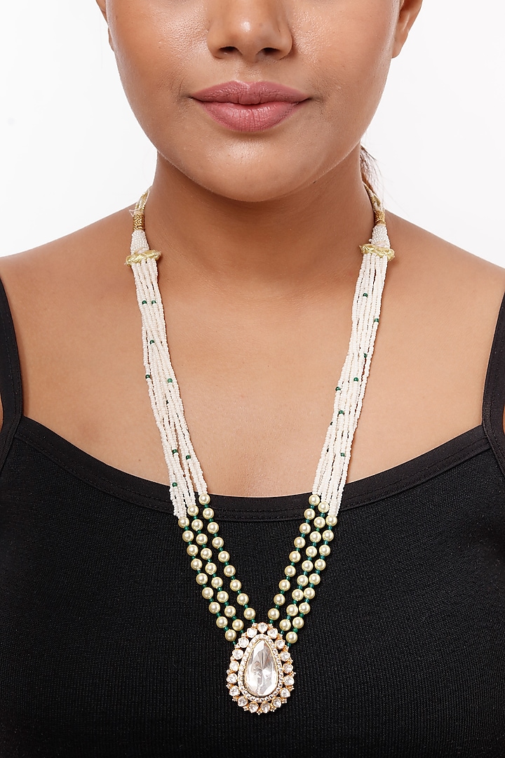 Gold Plated Kundan Polki Necklace In Sterling Silver by Sica Jewellery at Pernia's Pop Up Shop