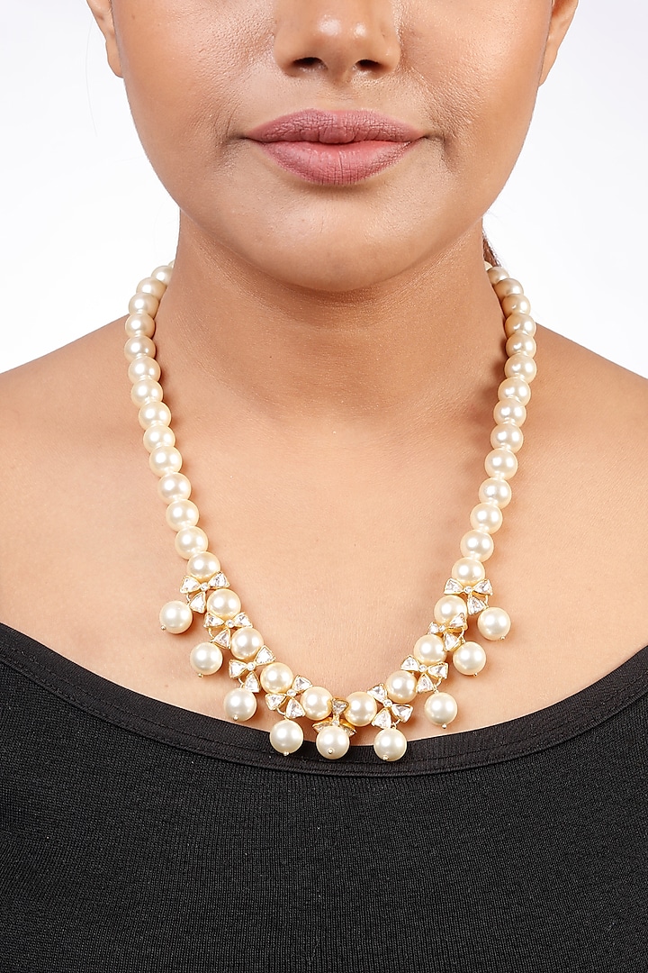 Gold Plated Kundan Polki Necklace In Sterling Silver by Sica Jewellery at Pernia's Pop Up Shop