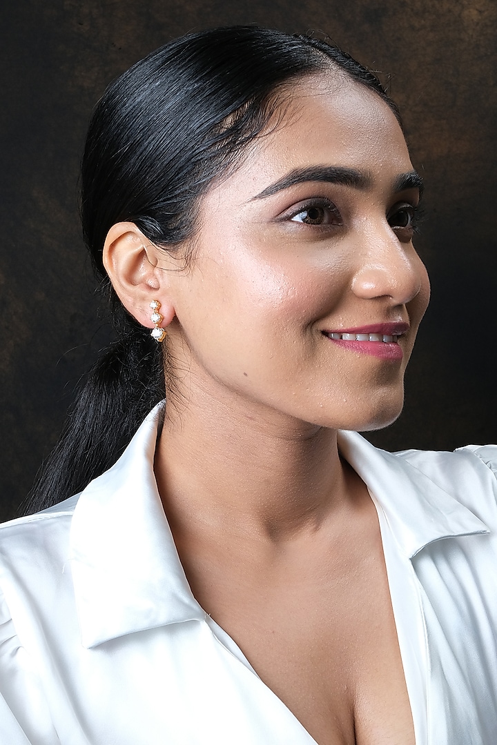 Gold Plated Zircon Dangler Earrings In Sterling Silver by Sica Jewellery at Pernia's Pop Up Shop