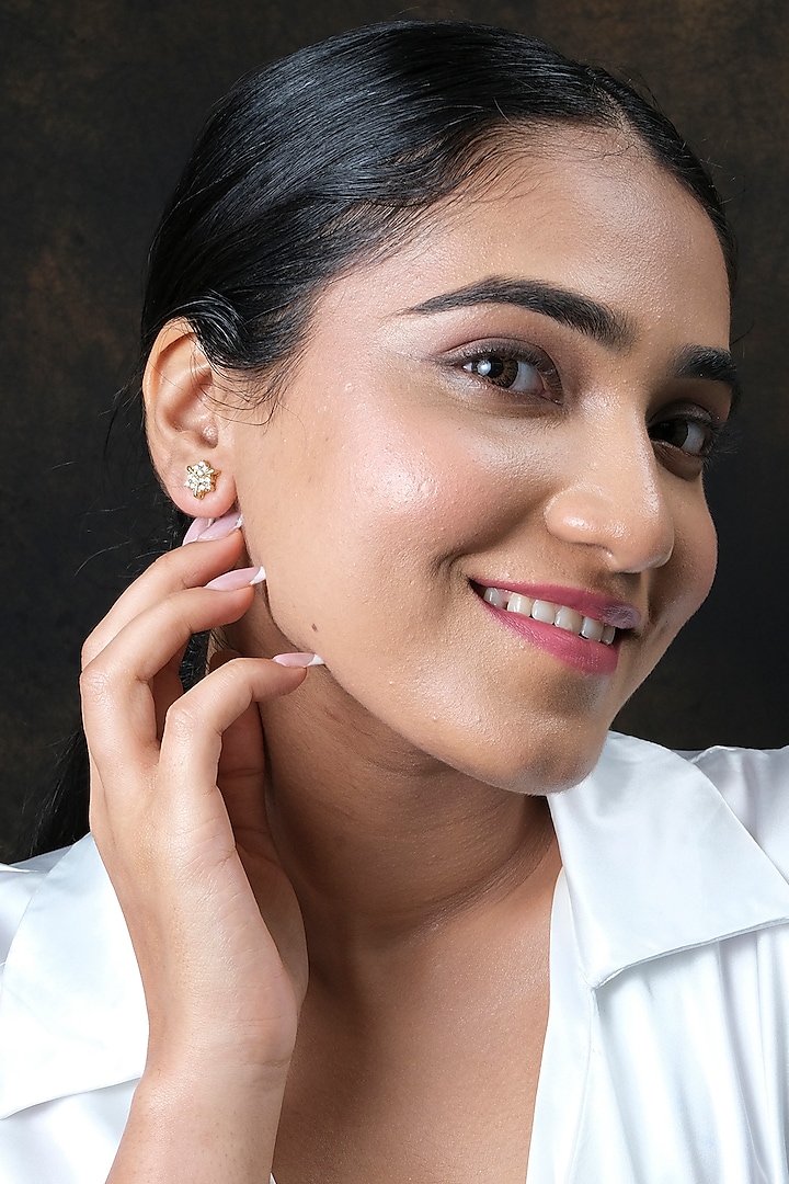 Gold Plated Zircon Stud Earrings In Sterling Silver by Sica Jewellery at Pernia's Pop Up Shop