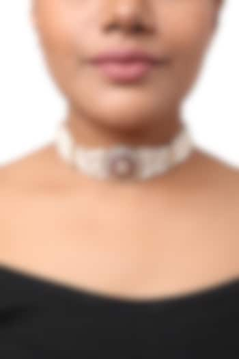 Gold Finish Kundan Polki Choker Necklace In Sterling Silver by Sica Jewellery at Pernia's Pop Up Shop