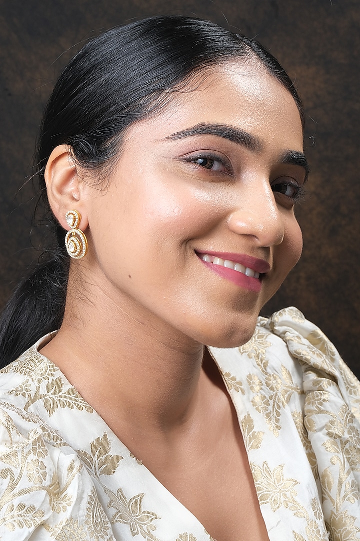 Gold Finish Kundan Polki Dangler Earrings In Sterling Silver by Sica Jewellery at Pernia's Pop Up Shop