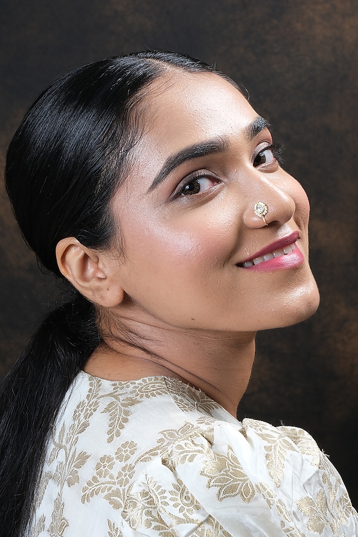 Gold Finish Kundan Polki Nose Ring In Sterling Silver by Sica Jewellery at Pernia's Pop Up Shop